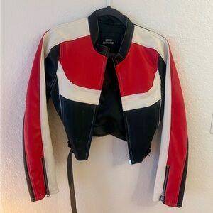 Urban Outfitters Women's Leather Red and Black Jacket